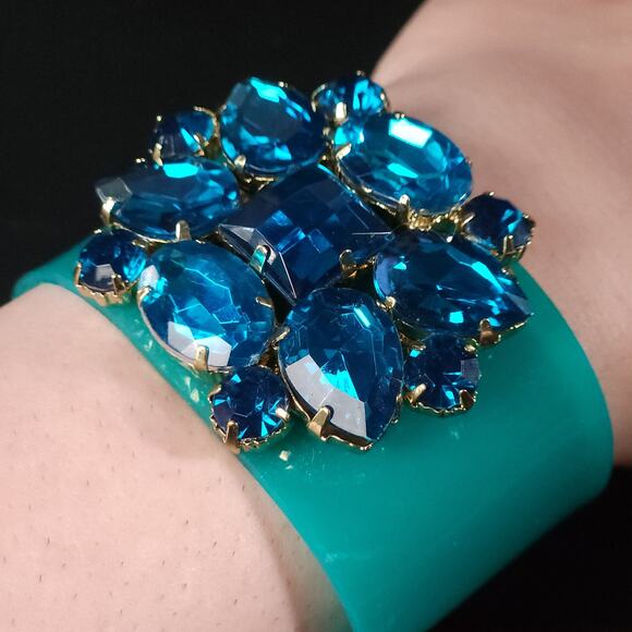 Modular Blue-Green Snap Clasp Bracelet - Customizable Vintage Charm - Picture 9 of 9